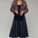 Cropped Faux Fur Leopard Print Bomber Jacket