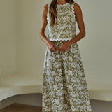 Woven Cotton Floral Print Flare Maxi Skirt