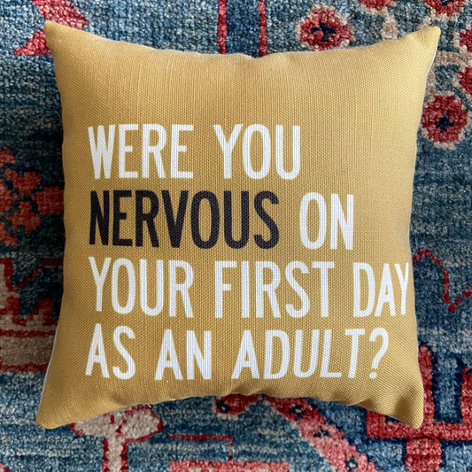 "Were You Nervous On Your First Day" Pillow Cover + Insert