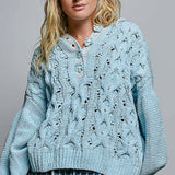 Floral Handmade Buttons Velvet Chenille Sweater Hoodie Top
