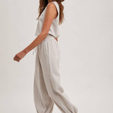 Drawstring Waist Sleeveless Jumpsuit