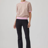 Stripe Knit Short Sleeve Sweater Top - RSW1200