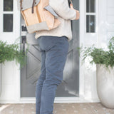 Canvas Backpack with Leather - Cream 12"x6"x16"