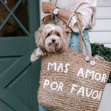 Large Mas Amor Por Favor Jute Tote Bag 21"x16"