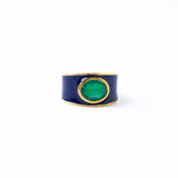 Hazel Oval Stone With Enamel Band Ring Navy + Green Size 8 Wholesale