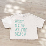 MEET ME AT THE BEACH Cropped Mineral Graphic Top
