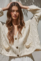 Cream Cable Knit Button Down Cardigan