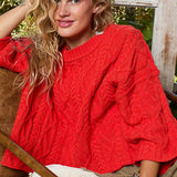 Round Neck Quarter Sleeve Cropped Sweater