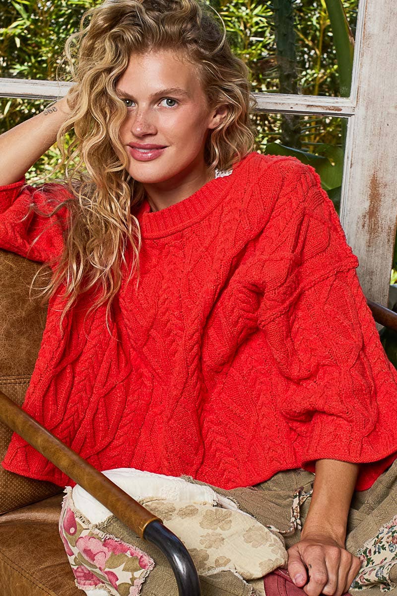 Round Neck Quarter Sleeve Cropped Sweater