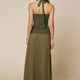 Crisscross Halter Contrast Knit & Woven Maxi Dress