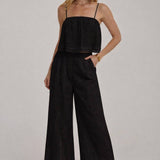 EYELET LACE CROPPED CAMI TOP AND WIDE LEG PANTS SUMMER SET