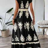 Western Boho Ethnic V-Neck Ruffle Hem Dress