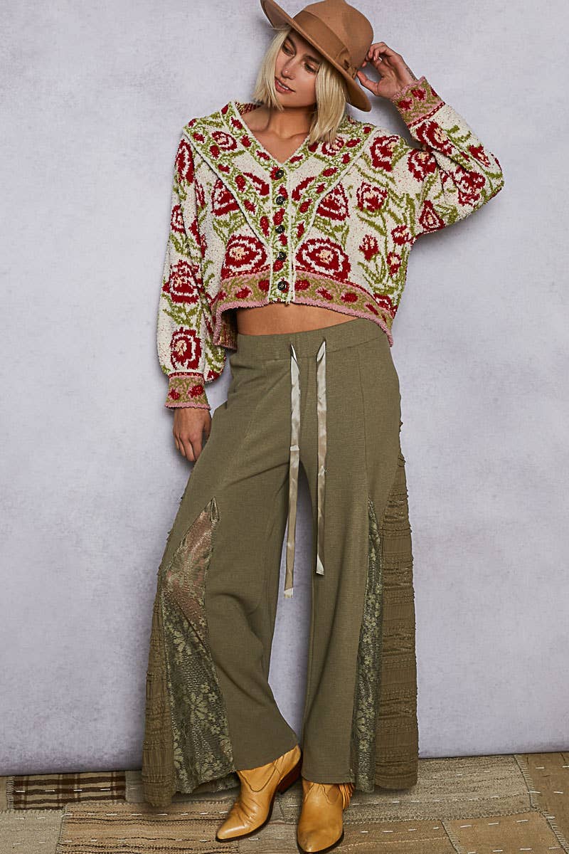V-neck ruffles point floral Beber sweater cardigan top