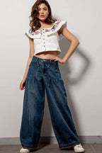 Patch Pocket Wide Leg Baggy Jeans