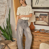 AJP5114 EMBROIDERED DETAIL COTTON BARREL PANTS