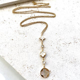 Gold Long Chain Clover & Pearl Necklace