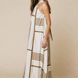 Geo Print Front Tie Keyhole Halter Maxi Dress