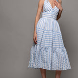 Textured Stripe Cross-Back Tiered Dress