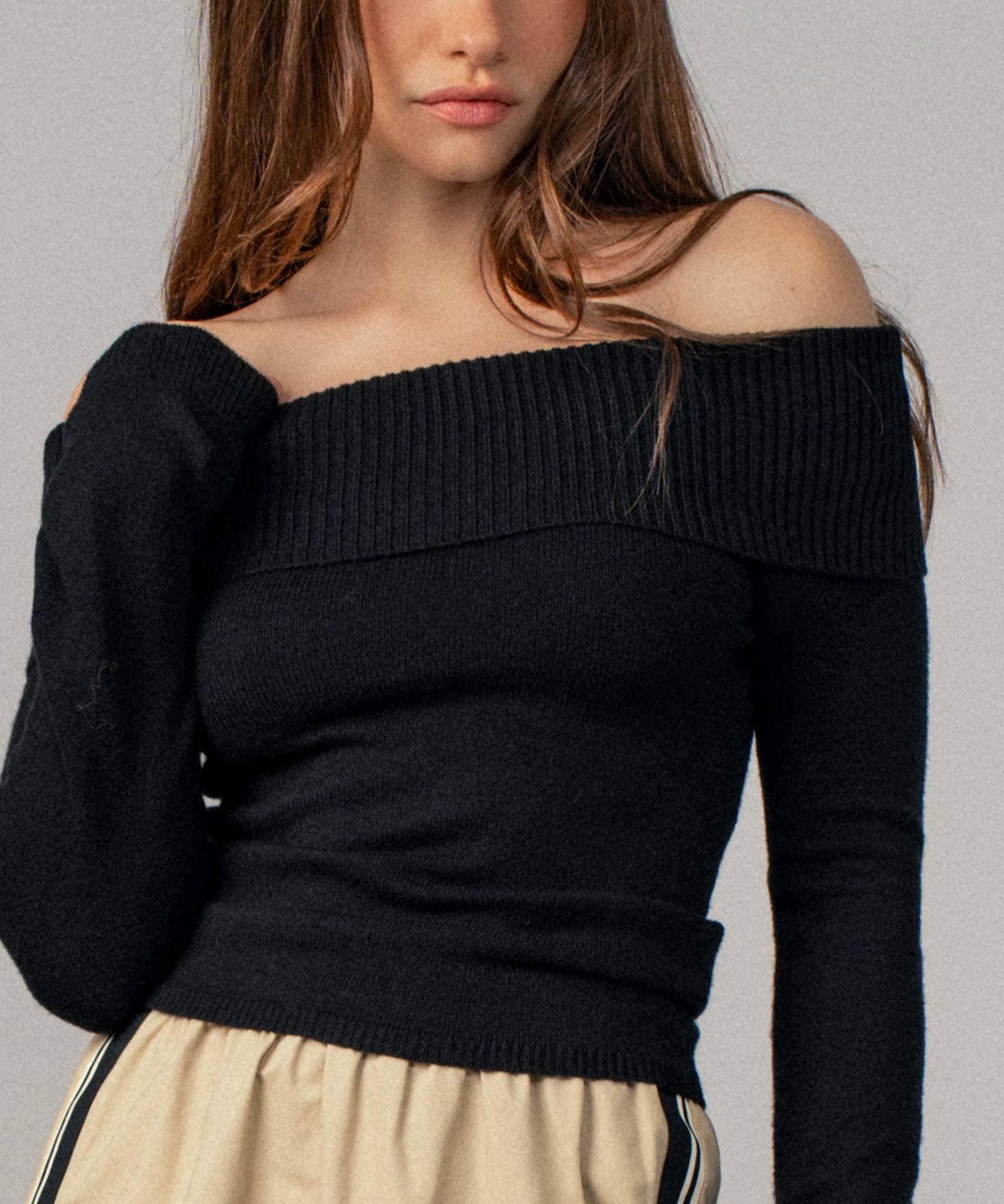 Ribbed Off-Shoulder Long Sleeve Sweater