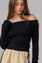 Ribbed Off-Shoulder Long Sleeve Sweater
