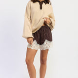 SATIN POLKA DOT SHORTS WITH LACE