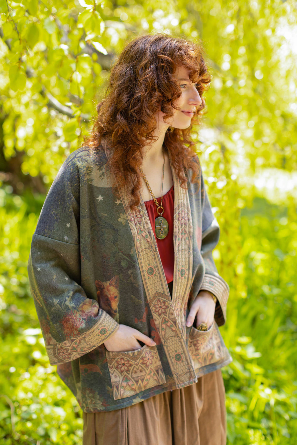 "The Messenger" Fleece Cottage Cardigan Jacket w/ Joan of Arc