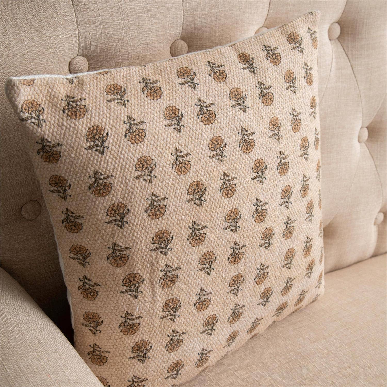 Mustard Floral Print Throw Pillow
