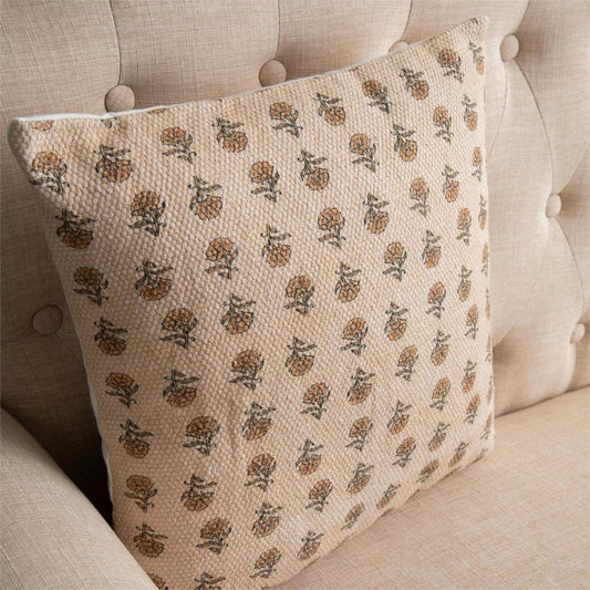 Mustard Floral Print Throw Pillow