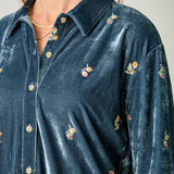 Embroidery Velvet Collared Shirt