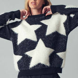 Fuzzy Knit Star Pattern Sweater Top