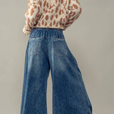 Pleated Wide-Leg Button Closure Pants