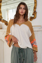 Contrast Bell Sleeves Sweater