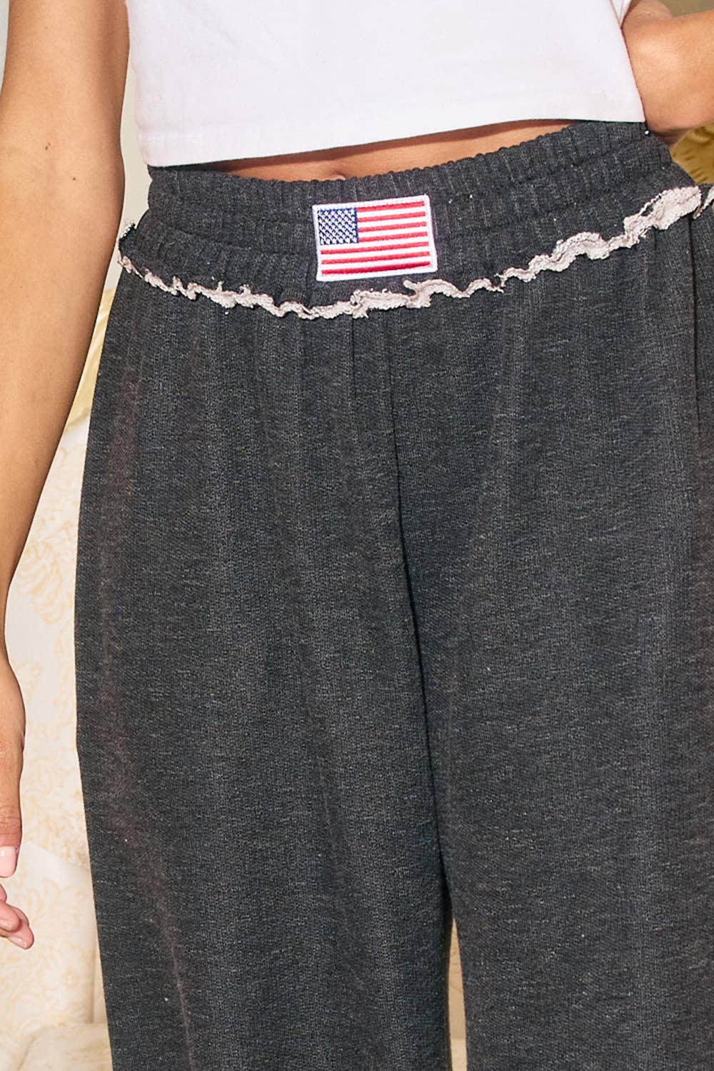 USA Flag Patch Wide Leg Pants