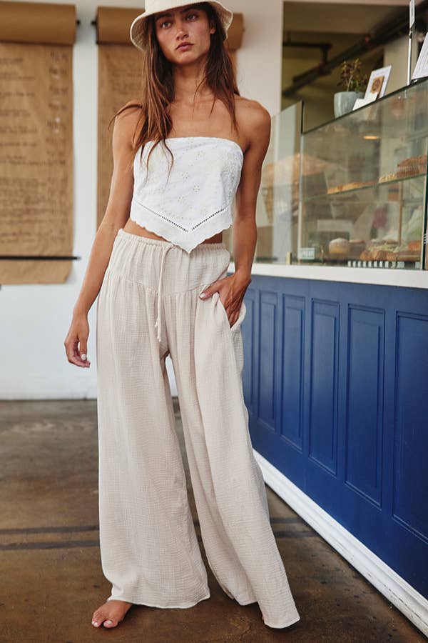 Wide Leg Cotton Gauze Pants