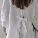 White Cotton Linen Blouse