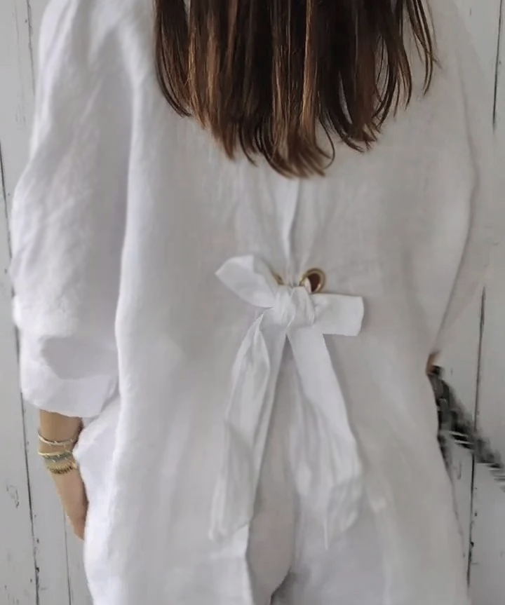White Cotton Linen Blouse