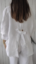 White Cotton Linen Blouse