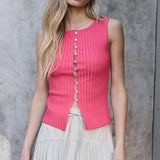 Slim Knit Sleeveless Button Top - RTK1016