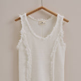 Frayed Trim Textured Knit Sleeveless Top