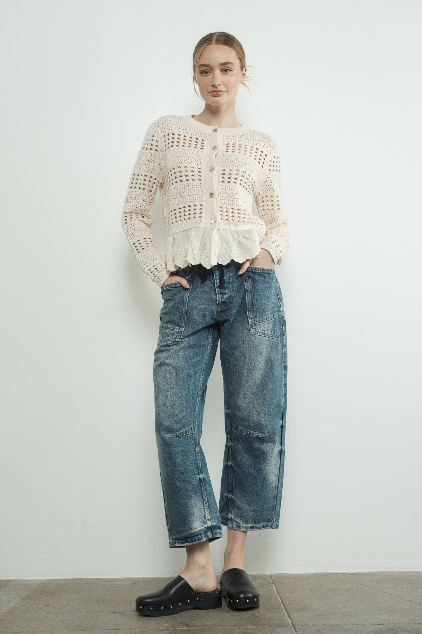Barrel Denim Pants w/ Drawstring Waist