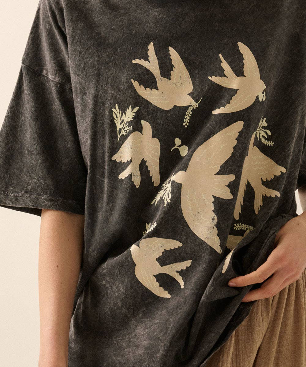Vintage Birds Oversized Graphic Tee