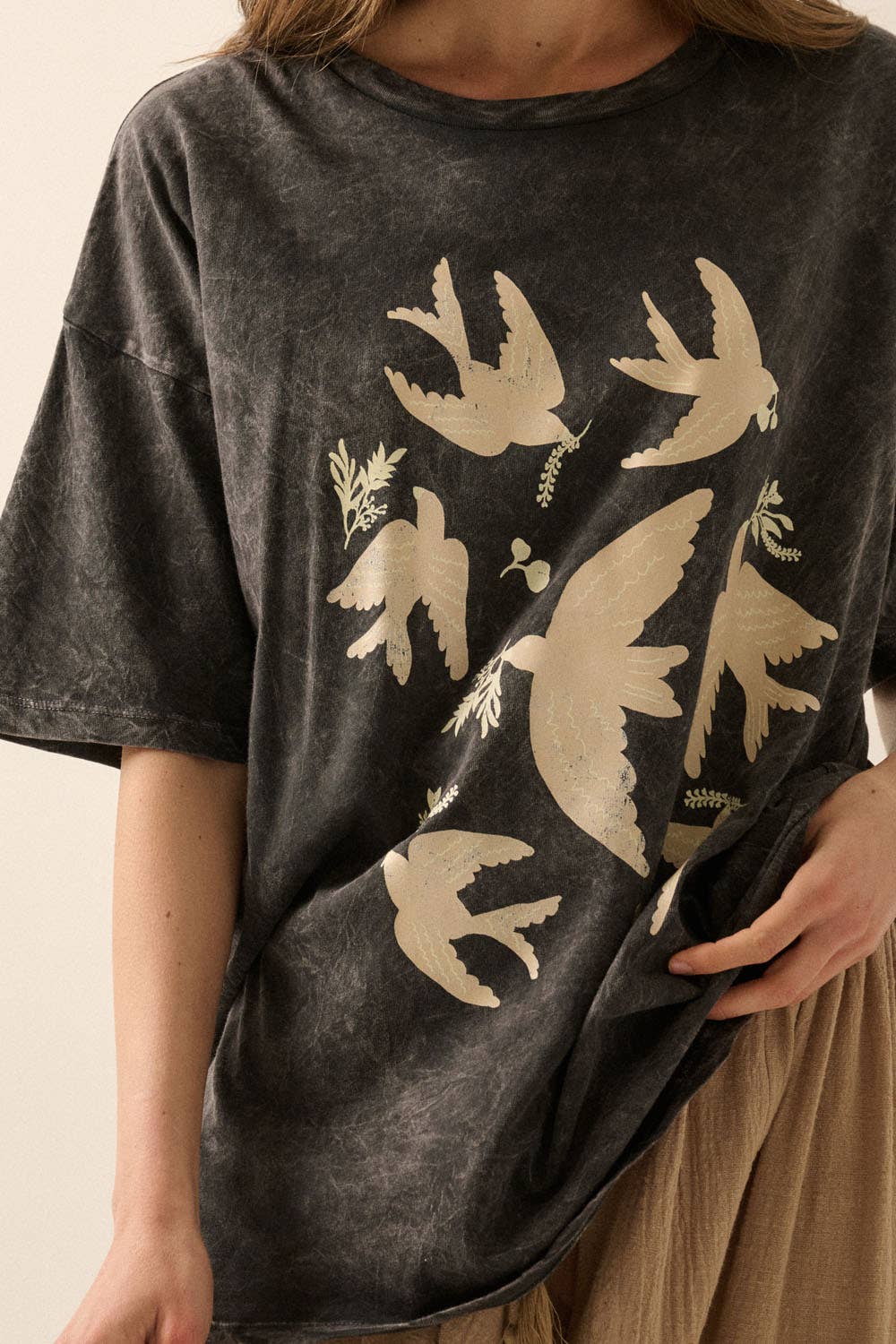 Vintage Birds Oversized Graphic Tee