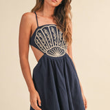 ID10176 SCALLOP APLIQUE CRISS CROSS BACK FLARE MINI DRESS