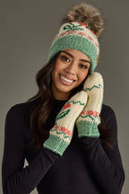 Ivory Cherry Pattern Pom Hat