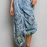 Vintage Floral Artisan Embroidered Twill Jogger Pants
