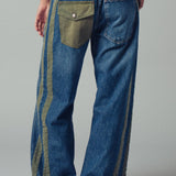 Wide-Leg Utility Stripe Denim Jeans