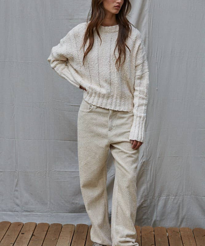 Wide Ribbed Knit Cotton Sweater