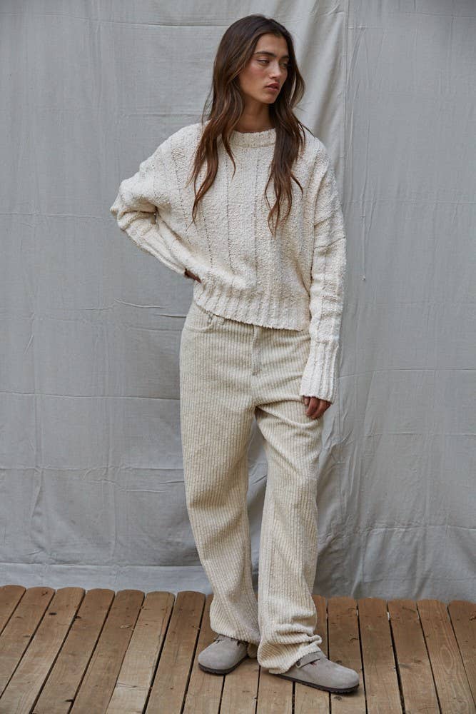Wide Ribbed Knit Cotton Sweater