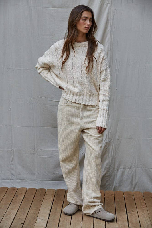 Wide Ribbed Knit Cotton Sweater