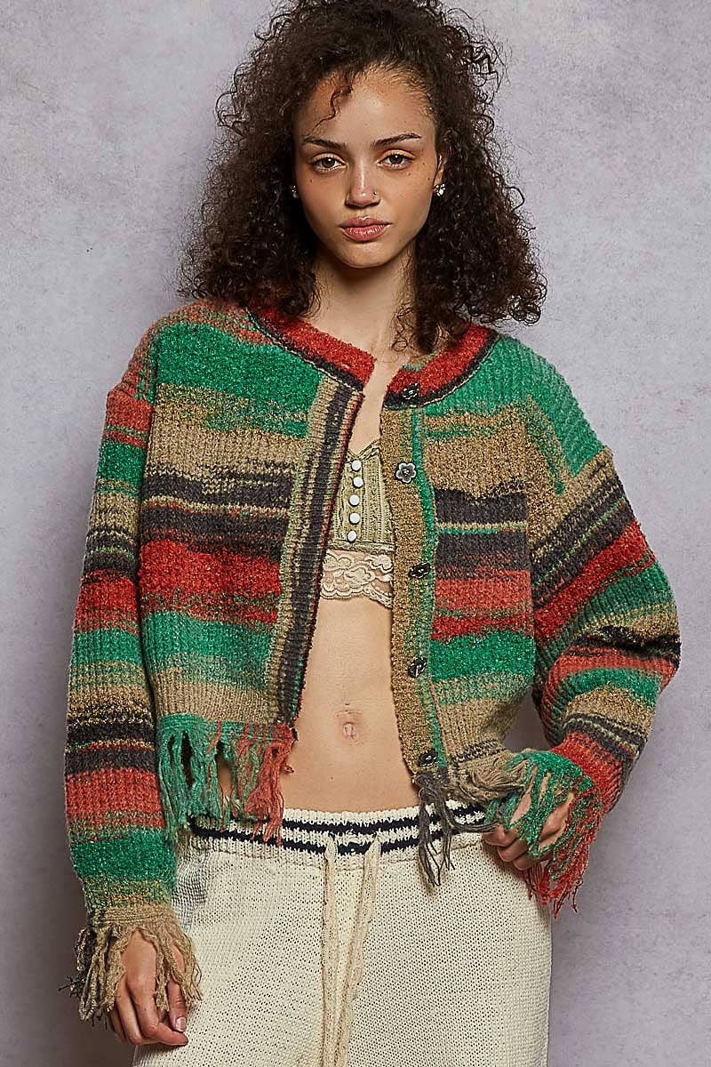 Textured Striped Sweater Cardigan